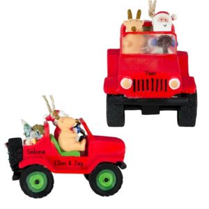 Image of Santa Driving Jeep With Rudolph Personalized Ornament