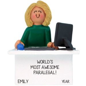 Image of World's Most Awesome Paralegal BLONDE FEMALE At Desk Ornament