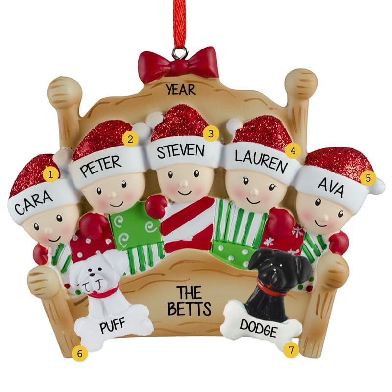 Family of 5 with Dog Personalized Christmas Ornament