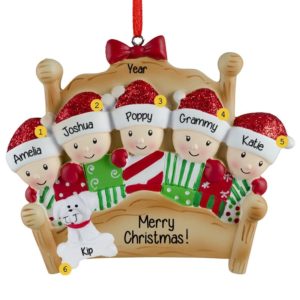 Image of Grandparents + 3 Grandkids + Dog Personalized Bed Ornament