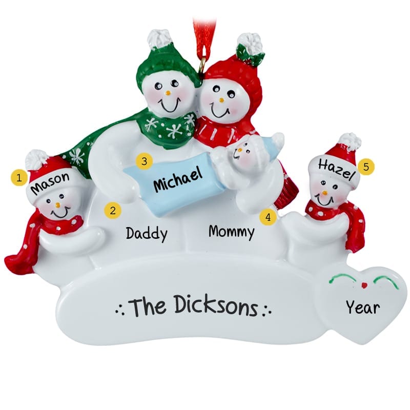 Snow Family of 5 with Baby Boy Ornament | Personalized Ornaments For You