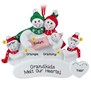Image of Grandparents with 2 Grandkids + Baby Granddaughter Snowfamily Ornament