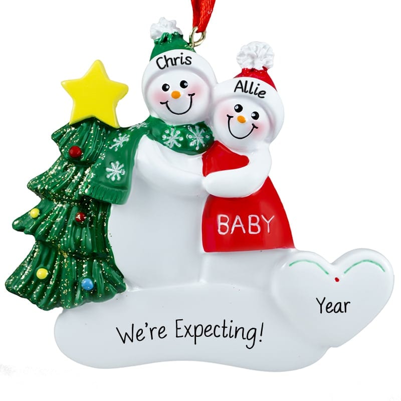 Personalized Expecting Snow Couple RED/GREEN Christmas Ornament ...