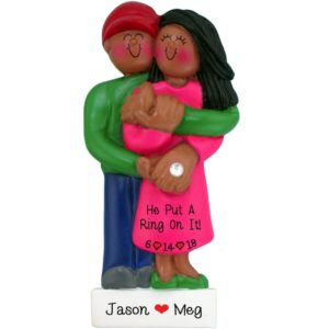 Image of Personalized Engaged Couple Cuddling Together Ornament AFRICAN AMERICAN