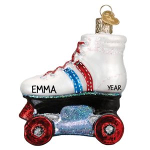 Image of Personalized Roller Skate Glittered Glass Ornament