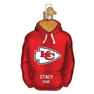 Image of Kansas City Chiefs Hoodie Personalized Glass Ornament