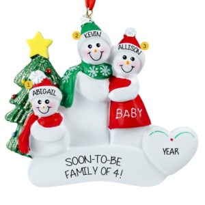 Image of Pregnant Snow Couple + 1 Child Ornament RED