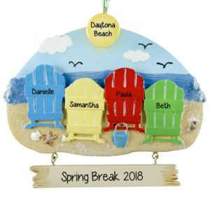 Image of Four Friends Beach Vacation Colorful Chairs Ornament
