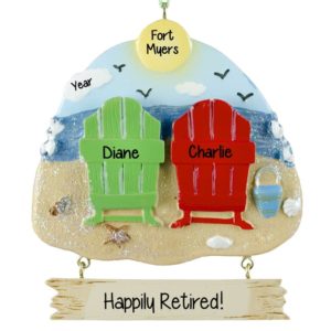 Image of Happily Retired Beach Chairs Personalized Ornament