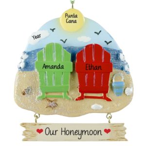 Image of Personalized Honeymoon Beach Scene + Chairs Ornaments
