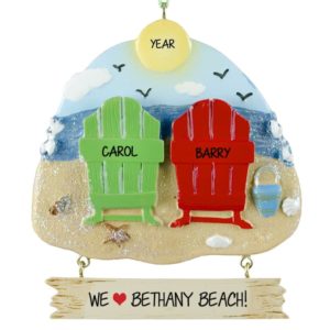 Image of Personalized Two Beach Chairs Dangling Plaque Ornament