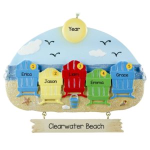 Image of Family of 5 Beach Vacation Shimmering Ornament