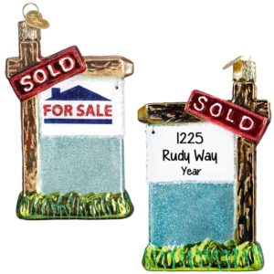 Image of Personalized SOLD Realty Sign 2-Sided Glass Ornament