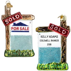 Image of Real Estate Agent For Sale Sign Glass 3-D Personalized Ornament