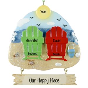 Image of Two Beach Chairs Our Happy Place Personalized Ornament