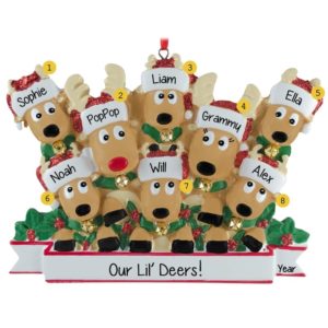Image of Personalized Grandparents + 6  Grandkids Reindeer Jingle Bells Ornament