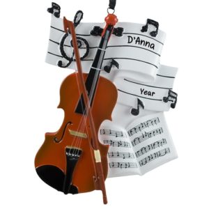 Image of Personalized Violin Orchestra Music Sheet And Glittered Notes Ornament