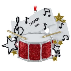 Image of Personalized Drum Glittered Music Notes Ornament