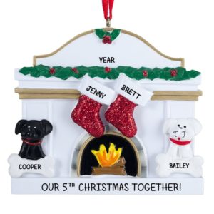 Image of Years Together Couple + 2 Dogs Fireplace Ornament