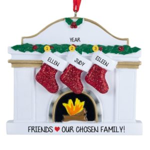 Image of Personalized 3 Friends Fireplace Glittered Stockings Ornament