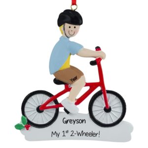 Image of Personalized Boy On New Bike Ornament BLONDE Hair