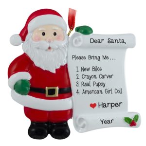 Image of Santa Holding A List Of Wanted Gifts Ornament
