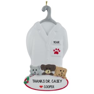 Image of Thanks To A Veterinarian White Coat Dogs + Cats Ornament