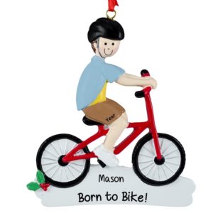 Image of Personalized Boy Riding RED Bike Ornament Brown Hair
