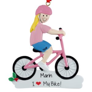 Image of Personalized GIRL Riding PINK Bike Ornament BLONDE
