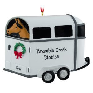 Image of Personalized TAN Horse In Trailer Christmas Ornament