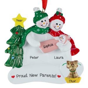 Image of New Parents Holding Baby GIRL + Cat Ornament