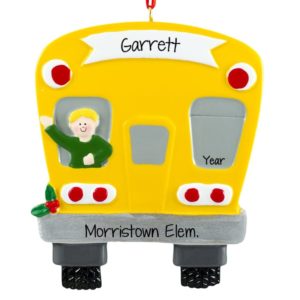 Image of BOY Riding A School Bus Personalized Ornament BLONDE