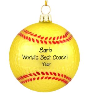 Image of World's Best Softball Coach Glass Personalized Ornament YELLOW