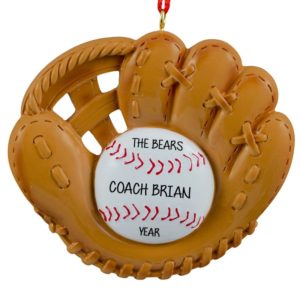 Image of Personalized Baseball Coach Ball In Glove Personalized Ornament