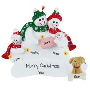 Image of Grandparents Holding Baby Girl + 1 Kid And Dog Ornament