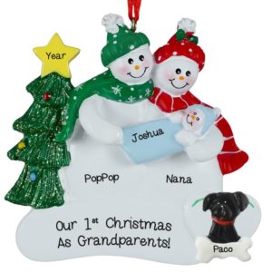 Image of Grandparents Hold Baby BOY With Dog Personalized Ornament