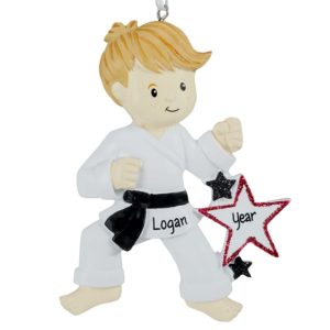 Image of Personalized Boy Karate Star Black Belt Ornament