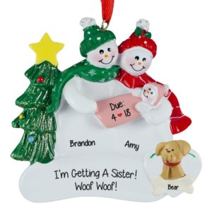 Image of Gender Reveal Couple Holding Baby GIRL + DOG Ornament