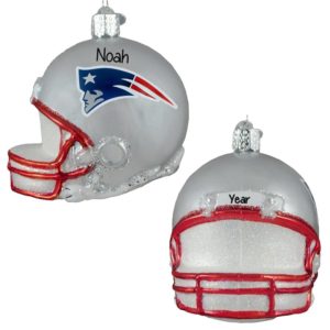 Image of New England Patriots Helmet Totally Dimensional Glittered Glass Ornament