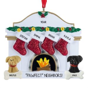 Image of Neighbors Family of 4 + 2 Dogs Fireplace Ornament