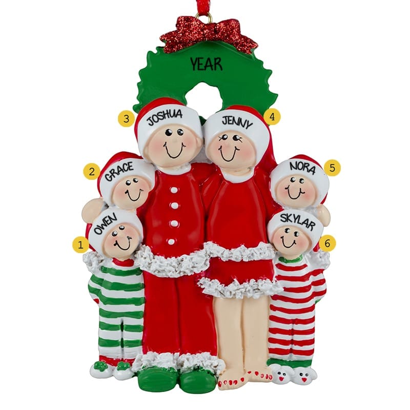 Christmas Eve Family of 6 Kids In Pajamas Ornament | Personalized ...