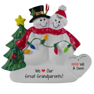 Image of Great Grandparents Snow Couple Christmas Lights Ornament