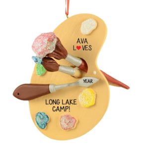 Image of Personalized Art Camp Paint Palette + Brushes Ornament