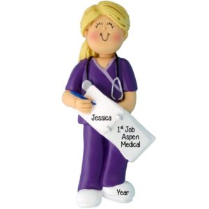 Image of First Job As A Nurse Female In Scrubs Ornament BLONDE