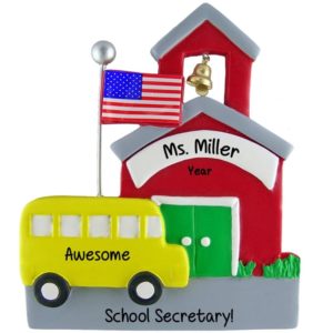 Image of Personalized School Secretary Schoolhouse Real Bell Ornament