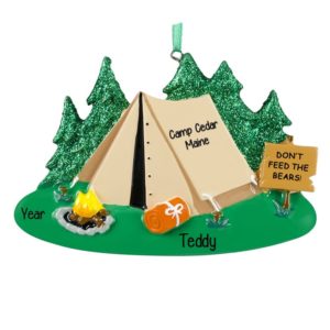Image of Camping Tent Glittered Trees Personalized Ornament