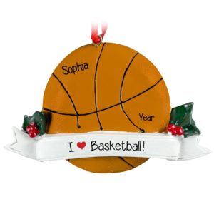 Image of I love Basketball Ball Holly Leaves Ornament