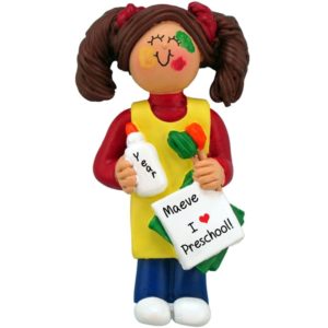 Image of Preschool Little Girl Painting Personalized Ornament BRUNETTE
