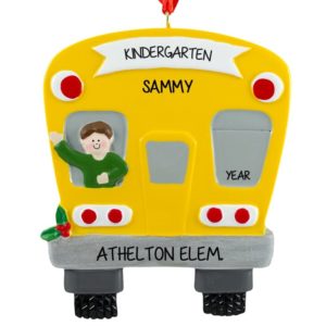 Image of Kindergarten Bus Ride BOY Personalized Ornament BROWN Hair