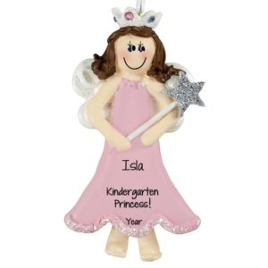 Image of Kindergarten Princess Holding Glittered Wand Ornament BRUNETTE
